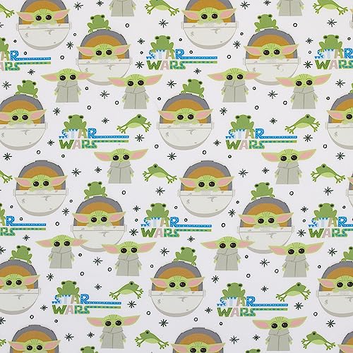 Image of NoJo Star Wars The Mandalorian Grogu White, Green, and Blue Nursery Fitted Crib Sheet