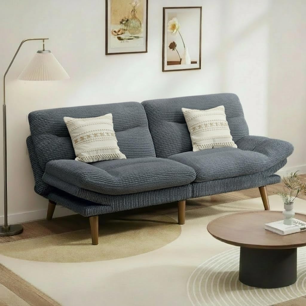 Pipishell Futon Sofa Bed, Modern 73" Futon Couch Convertible to Bed & Lounger, Compact Size, Corduroy Loveseat, Durable Construction - Fits Small Spaces, Apartments,Study Room (Volcanic Gray, 73 Inch)