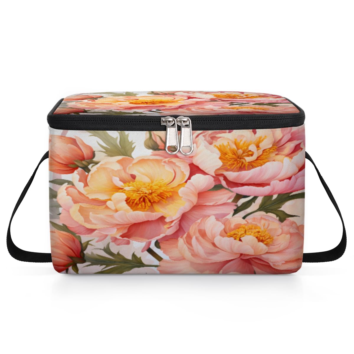 GzLeyigou Peony Florals Lunch Bags for Women Men 9 Cans, Hot & Cold Food Delivery Bag Insulated Grocery Bag Insulated Lunch Box Beautiful Peony Cooler Bag for Office Work Picnic Beach