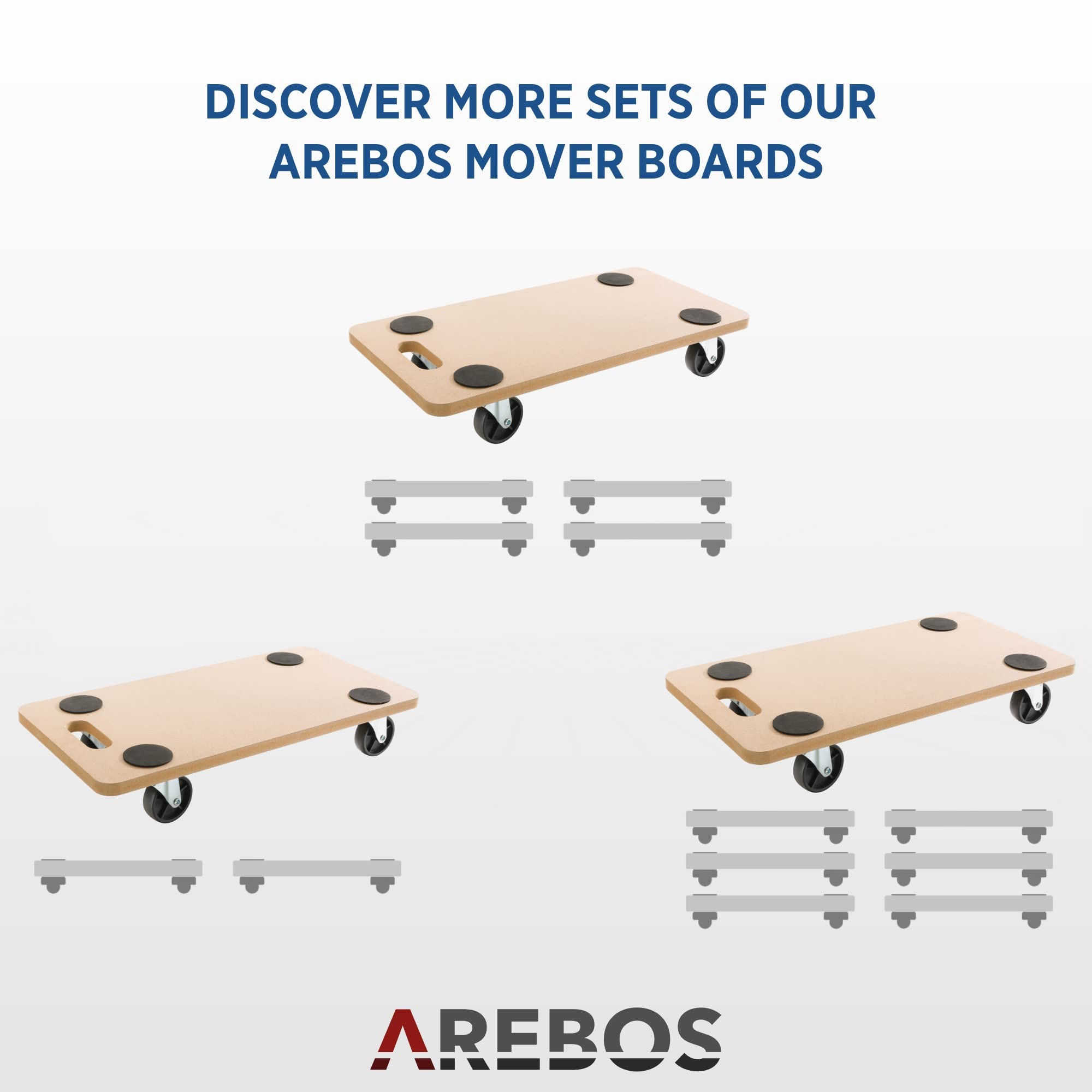 Arebos Tavola a rulli | 6 pezzi | fino a 200 kg di capacità di carico | incl. tappetini in gomma | carrello per il trasporto di mobili carrello per il trasporto di mobili