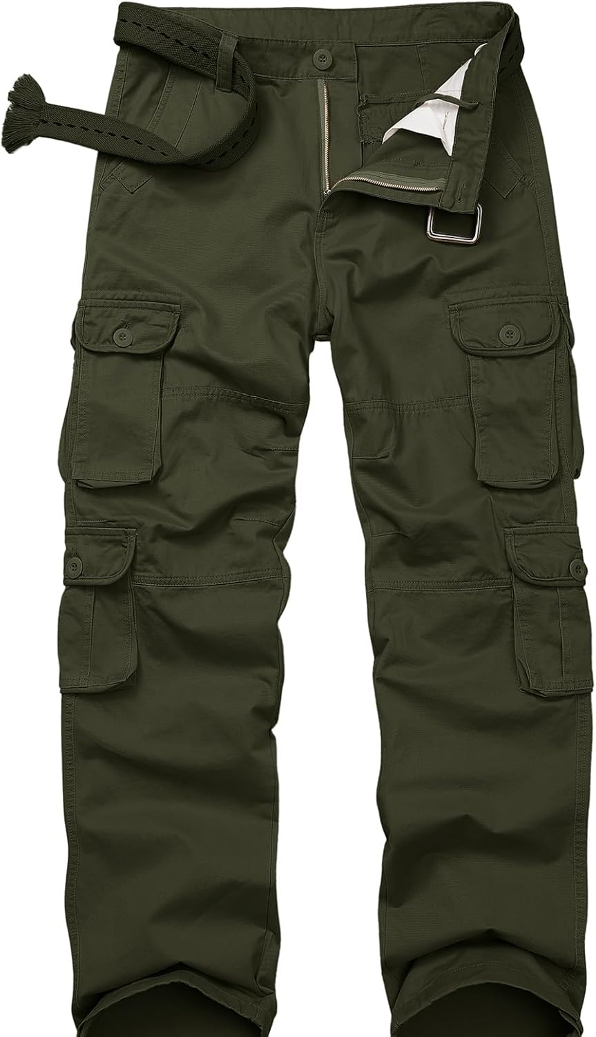 Men's Casual Cargo Tactical Pants, BDU Military Wild Army Combat Ripstop Work Pants with 10 Pockets #3316-Army Green-34