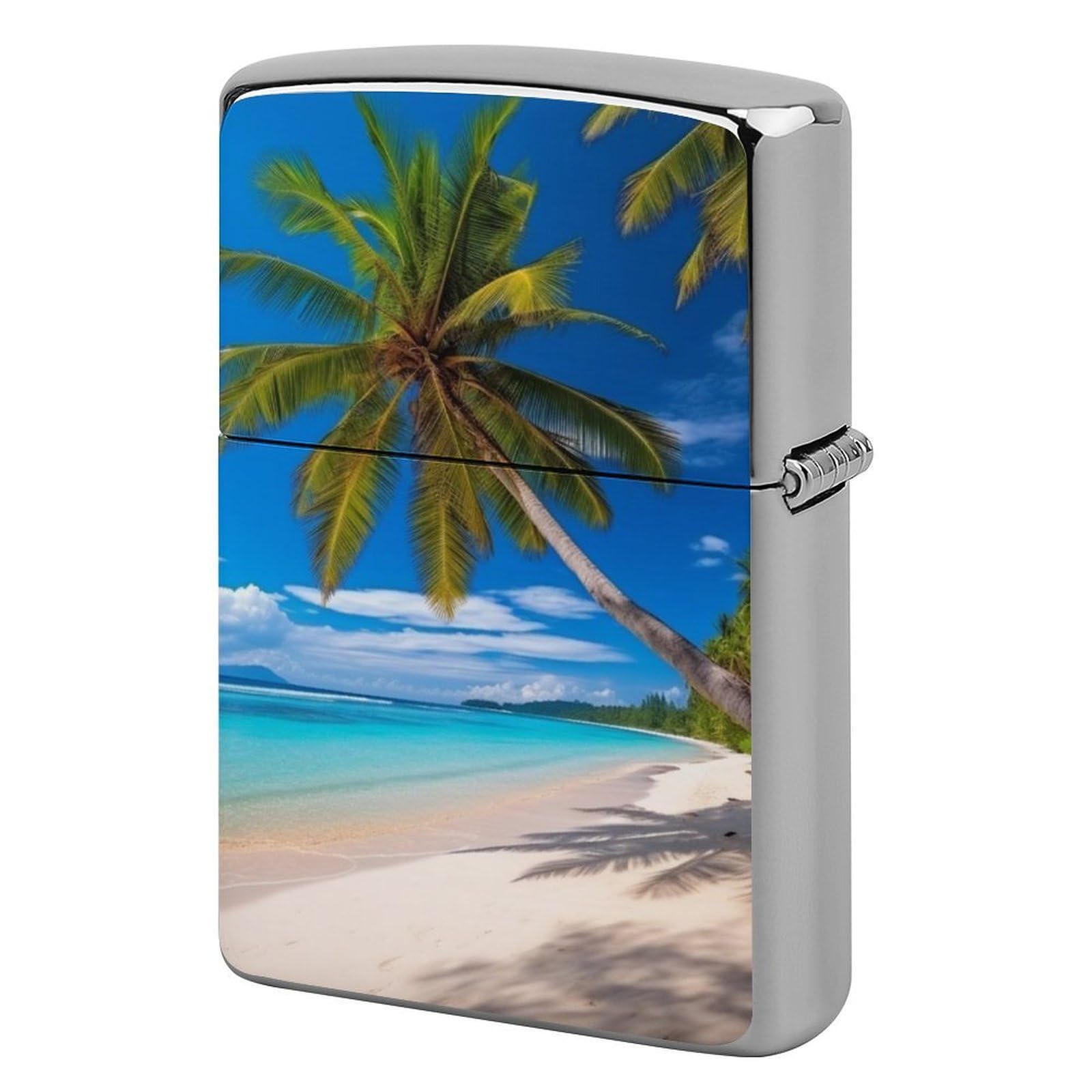 Beach and Coconut Tree Lighter Cover for Men, Personalized Lighter Case for Birthday Gift, Flip-Top Lighters Protective Cover, Portable Lighters Shell for Outdoor, Travel