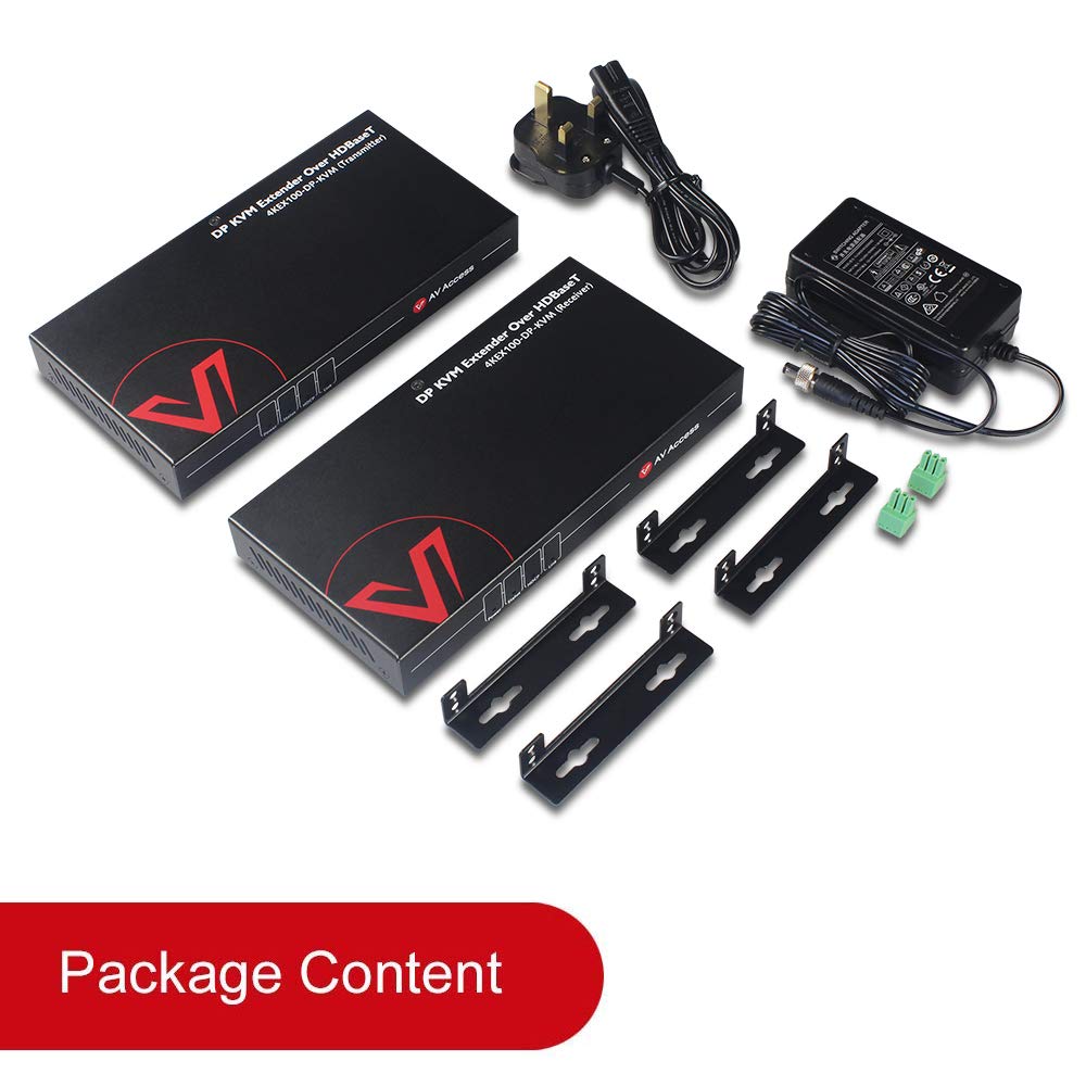 AV Access Extensor KVM DisplayPort (HDBaseT) hasta 100m/328 pies, Extensor KVM DP 4K a 30 Hz, RS232 Bidireccional y PoE Unidireccional, Gestión EDID, 2 Puertos USB 2.0, DP/Teclado/Ratón sobre Cat5e/6a