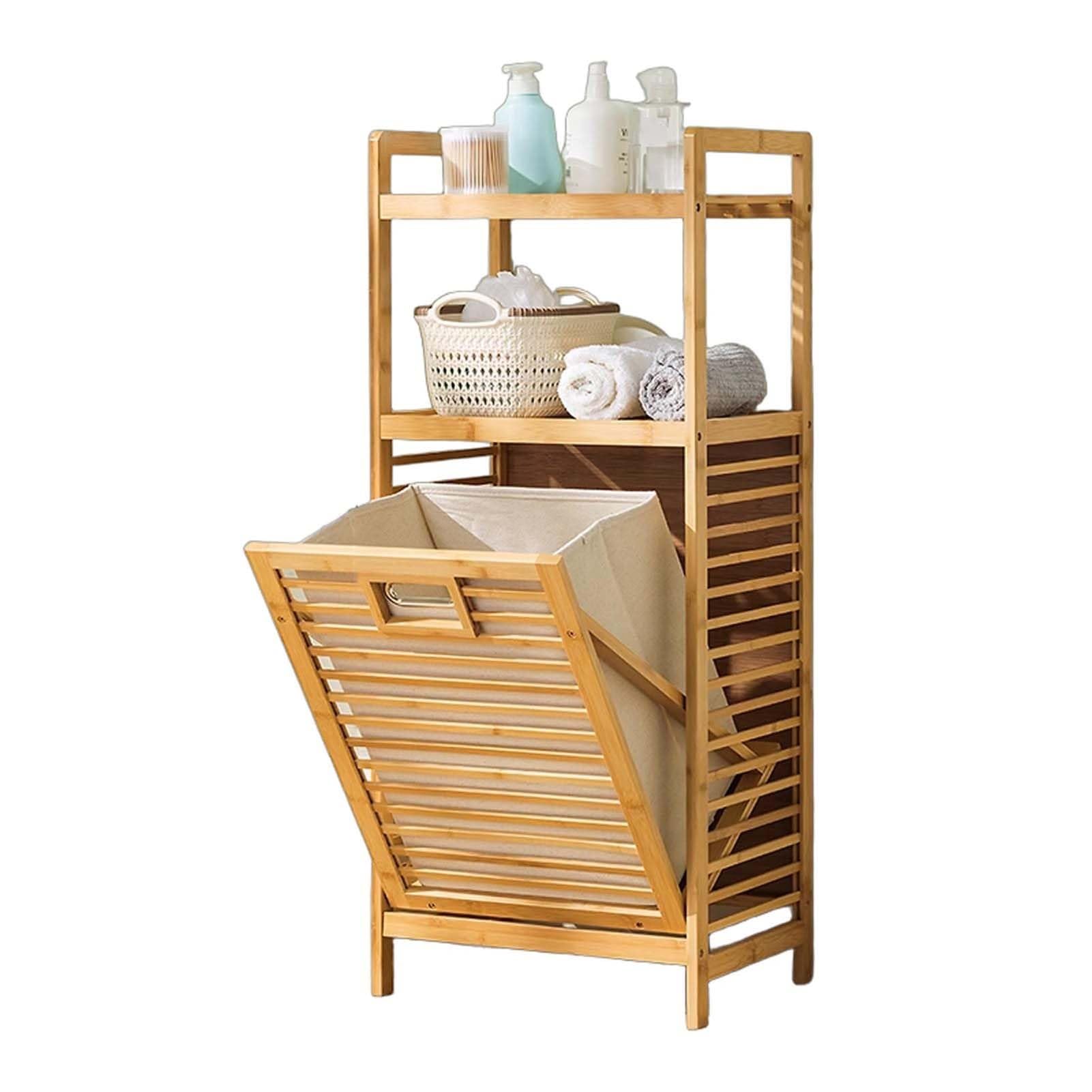 THEGA Wäschekörbe Mit Ablage, Bambus-Wäschesammler Mit Herausnehmbarem Einsatz, Regal Mit Offenem Design, Für Wohnzimmer, Badezimmer, Schlafzimmer(40 * 30 * 95cm)