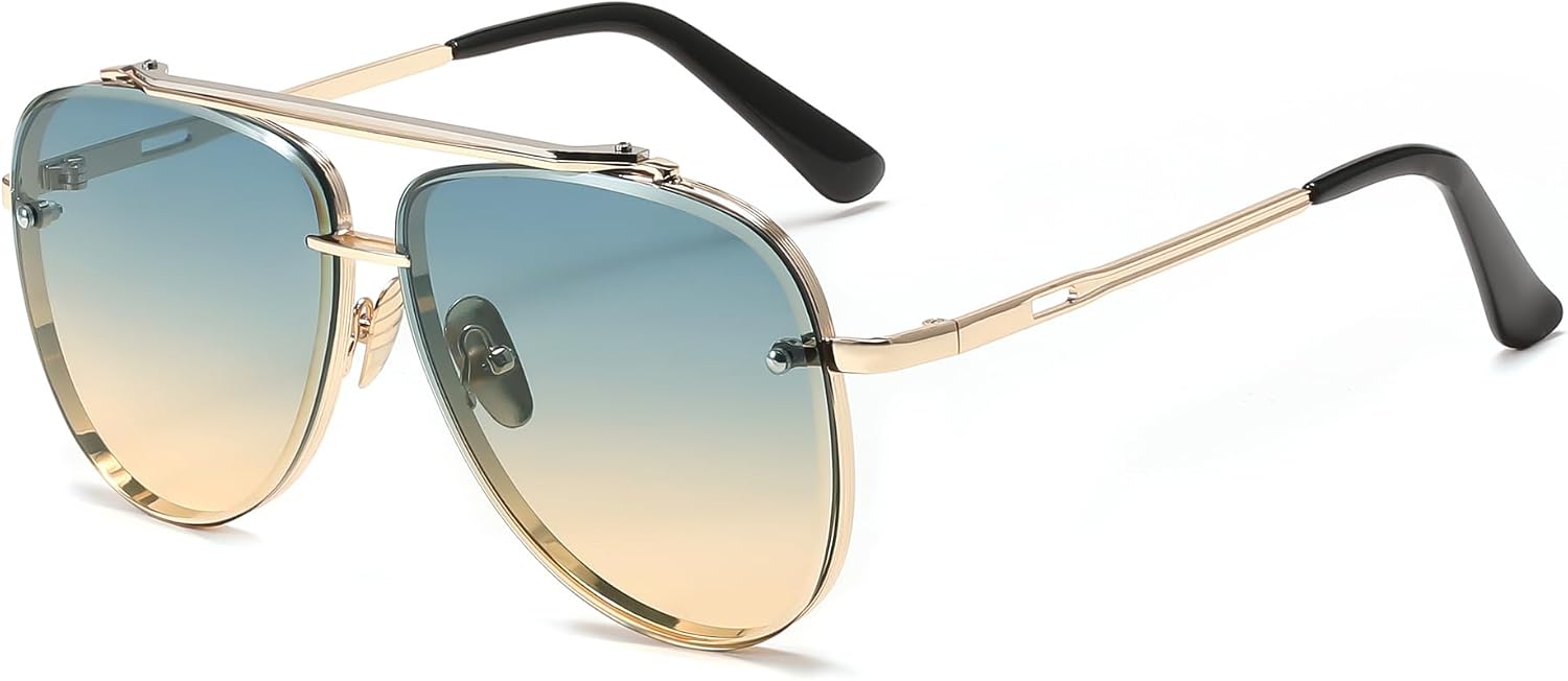 FEISEDY Oversized Aviator Sunglasses for Men Women Vintage Sun Glasses Metal Frame Gradient Shades B0105