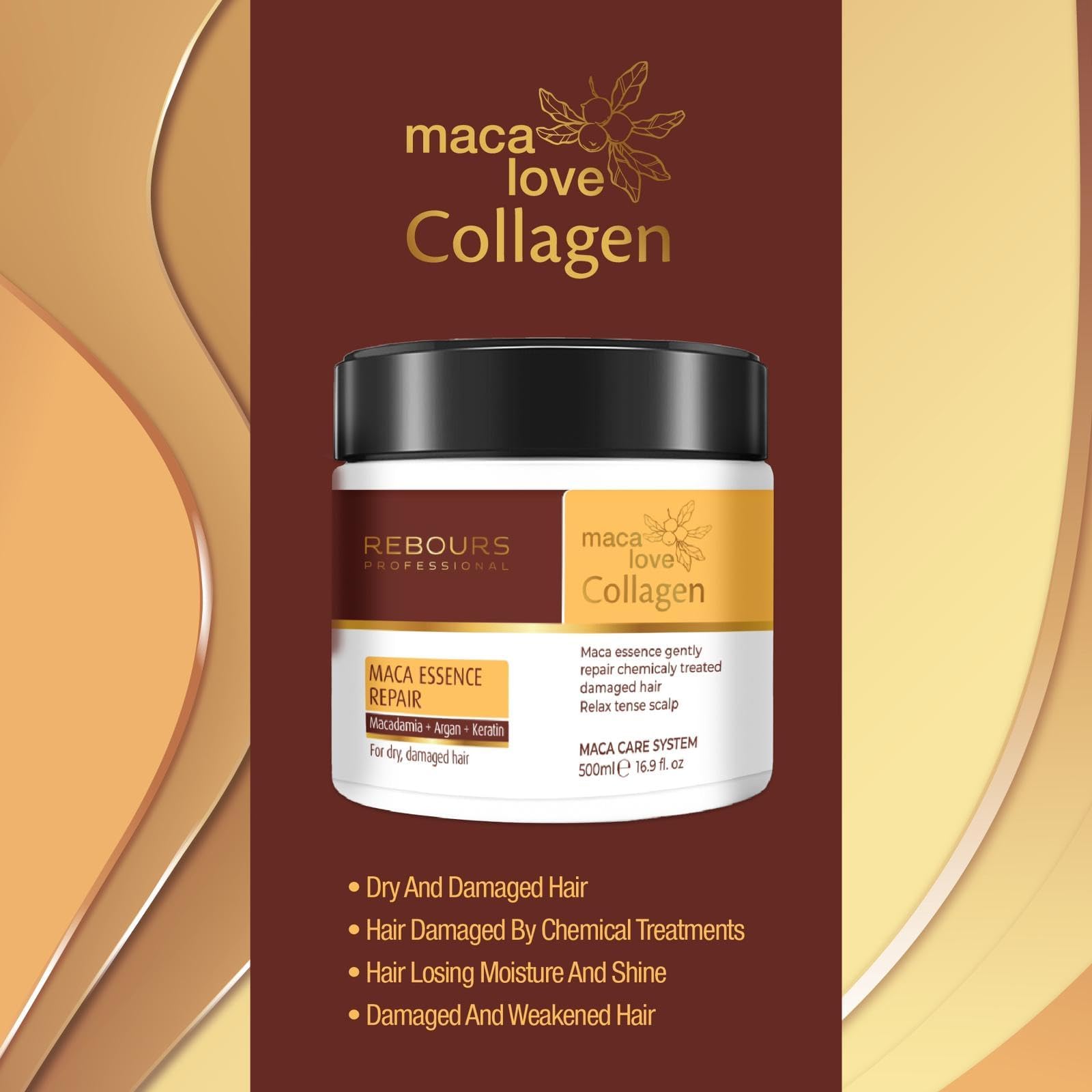 REBOURS Mascarillas de tratamiento capilar con colágeno, tratamiento acondicionador profundo para cabello seco y dañado, aceite de argán e ingredientes naturales, hidratación y reparación del cuidado 4
