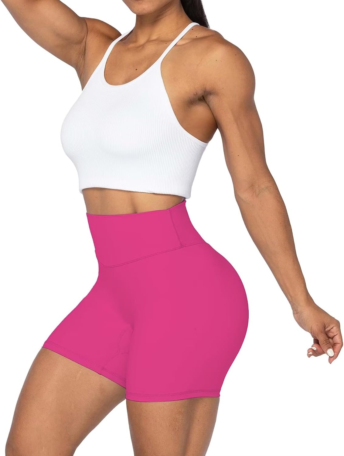 Sunzel No Front Seam High Waist Biker Shorts for Women, Squat Proof Yoga Workout Gym Bike Shorts 5" Inseam Hot Pink Large - Image 5