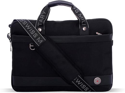 SWISS MILITARY Black Gold Collection Flicker Laptop Sling Bag for Men &amp; Women, Premium 1680D Fabric, Fits 15.6” Laptop, Tr...