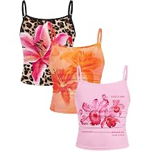 RoseSeek Girls 3 Packs Cheetah Leopard Floral Tank Top Spaghetti Strap Fitted Summer Cute Camisole Tops