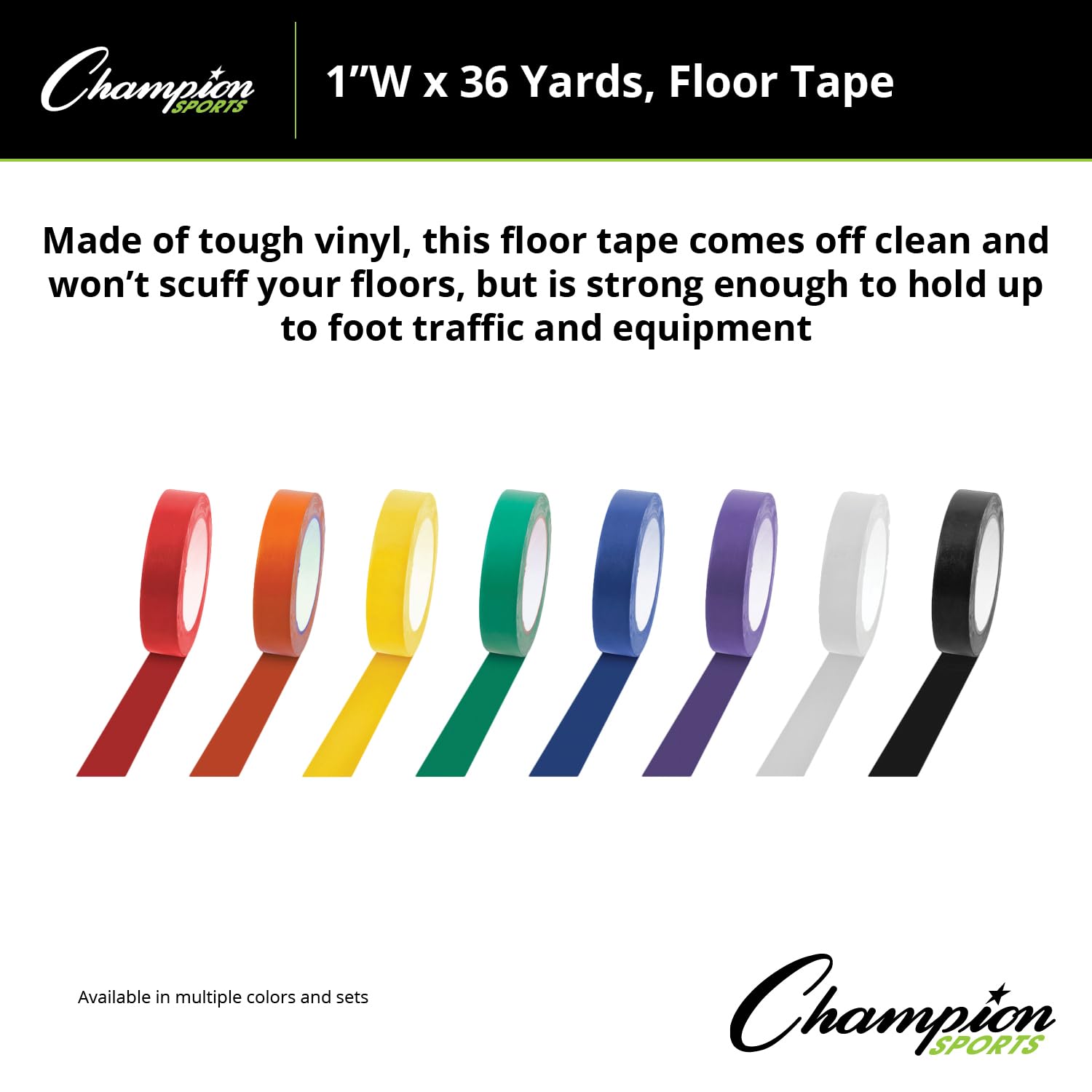 Champion Sports Vinyl Tape, 1” Wide x 36 Yards Long, Blue - Durable Floor Marking Tape - Schools, Gyms, Restaurants