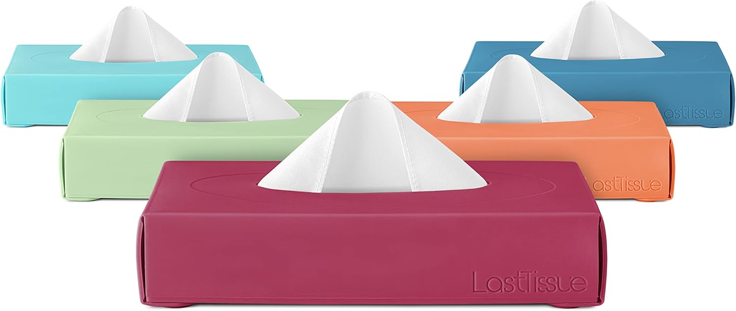 LastTissue® Reusable Tissue Box – with 18 Organic Soft Cotton Wipes, Eco Friendly and Sustainable Tissue Holder and Facial Tissues for Nose, Can be used as Paper Towels for Household