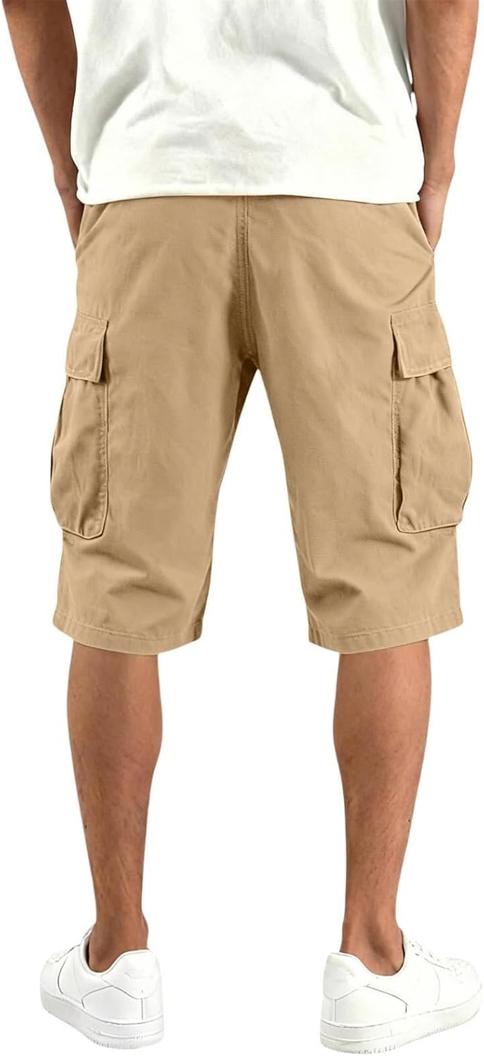 Men's Twill Cargo Bermuda Shorts with Pockets for Hiking, Workouts