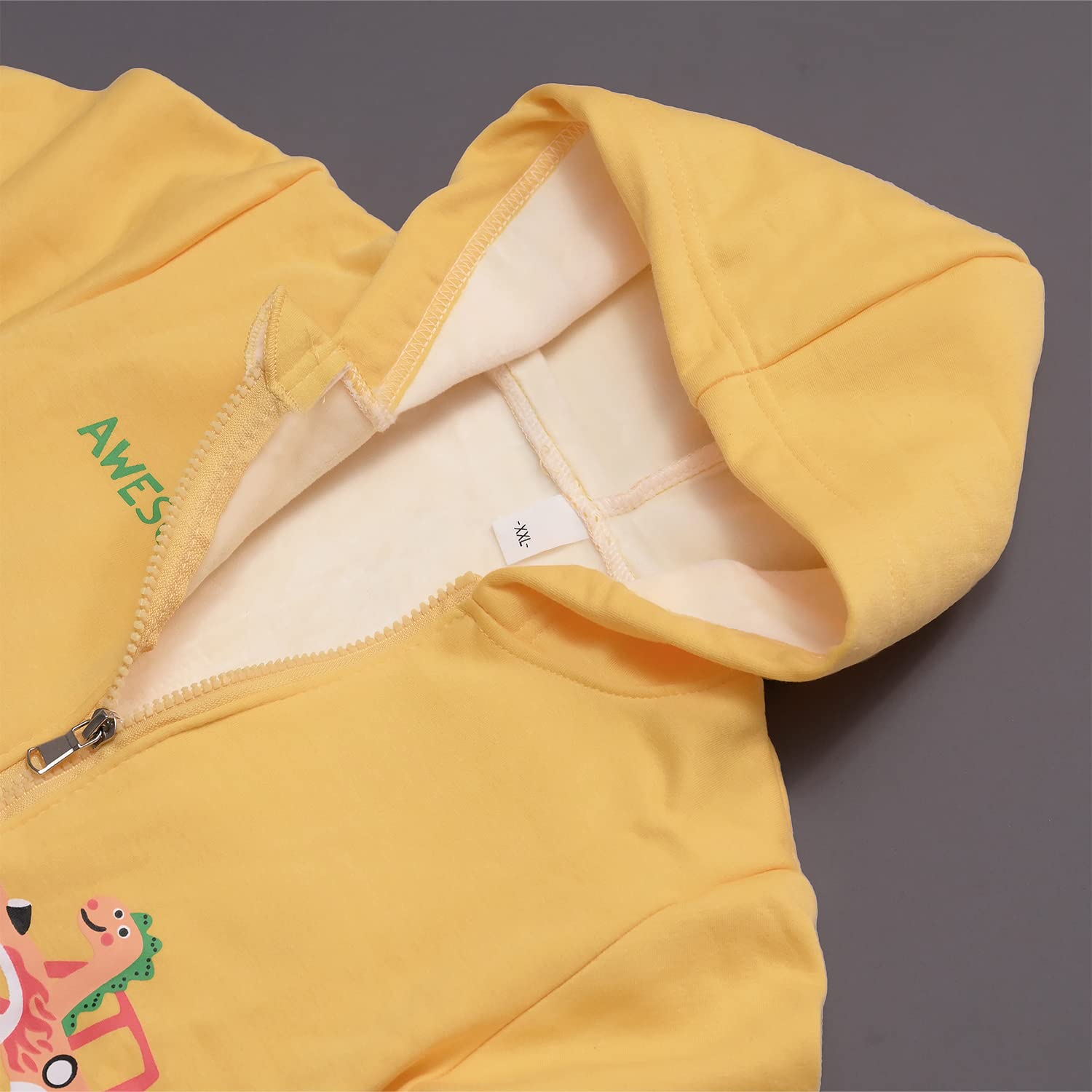 Bold N Elegant Kids Winter Warm Fleece Awesome Dinosaur Print Front Open Zipper Hoodie Regular Fit Sweatshirt for Infant Toddler Baby Boys & Girls (2-3 Years, Yellow) - Image 3 thumbnail