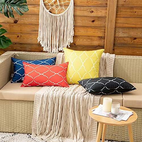 MIULEE Outdoor Cushion Cover Morocco Decorative Waterproof Throw Pillow Cover Square Modern Pillow Case for Garden Sofa Living Room Decoration 12 x 20 Inch 30 x 50 cm Black Pack of 2