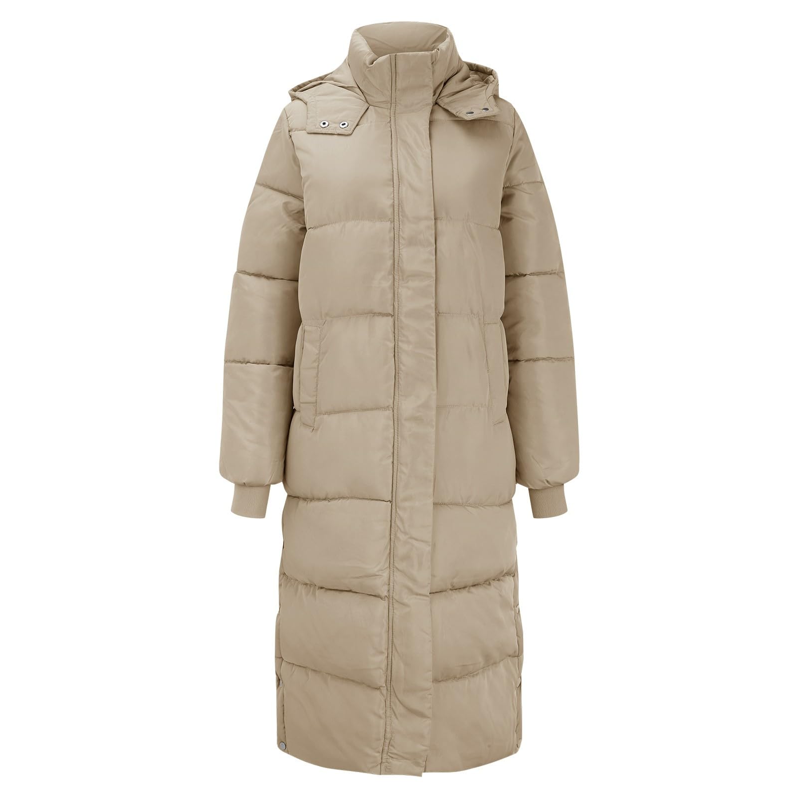 Piumini da donna invernali lunghi piumini imbottiti con cappuccio trapuntato imbottito con tasche per campeggio all'aperto giacche da trekking a maniche lunghe con cerniera Outwear