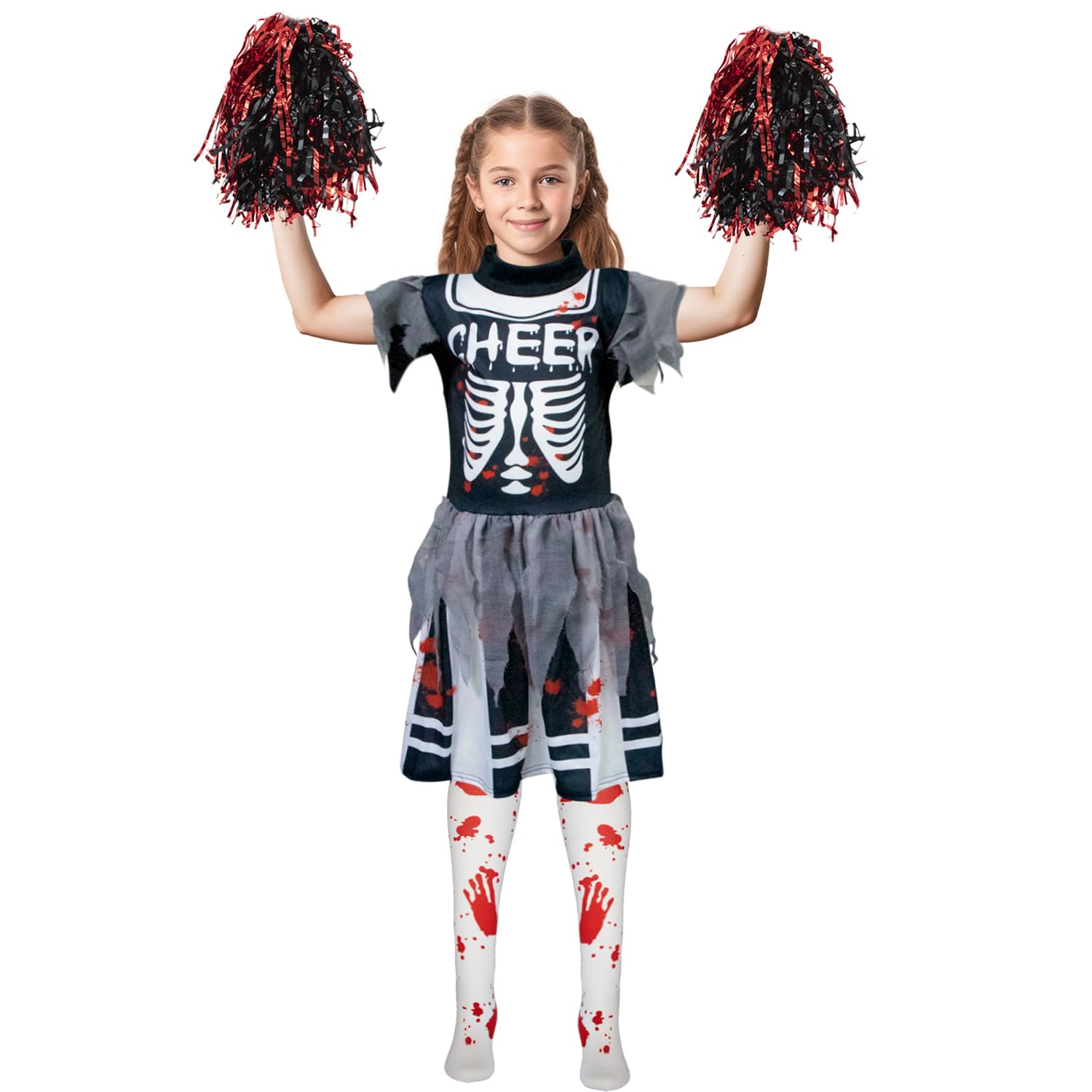 ALLY-MAGIC Zombie Cheerleader Costume for Girls Scary Bloody Cheerleader Costume Kids Halloween Costumes Halloween Fancy Dress Outfit for Kids Halloween Party Cosplay Dress Up Accessories Y7XYLLDF