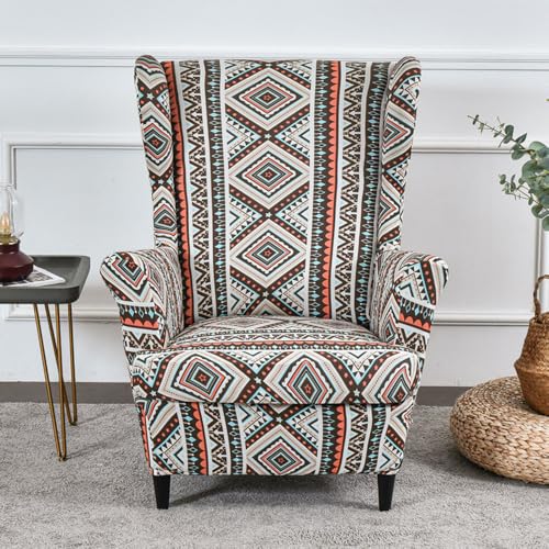 Chickwin Stretch Wingback Chair Slipcover, Classical Living Room Chair Covers Furniture Protector, Spandex Wing Back Chair Covers with Arms (Boho)
