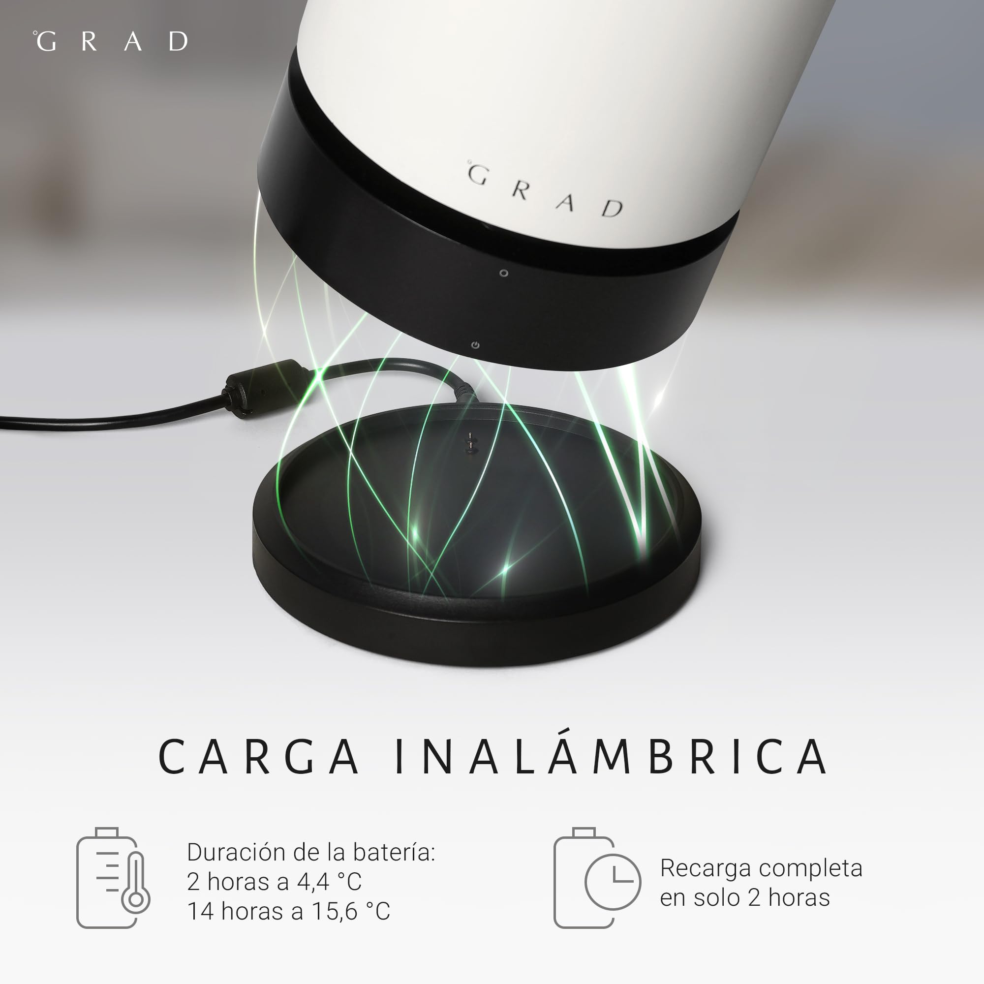 Grad No.1 Cooler(Blanco roto) enfriador silencioso,portátil con ajuste preciso temperatura enfriador botellas aislado mantiene bebidas frías horas regalo vino ideal para botellas hasta diámetro