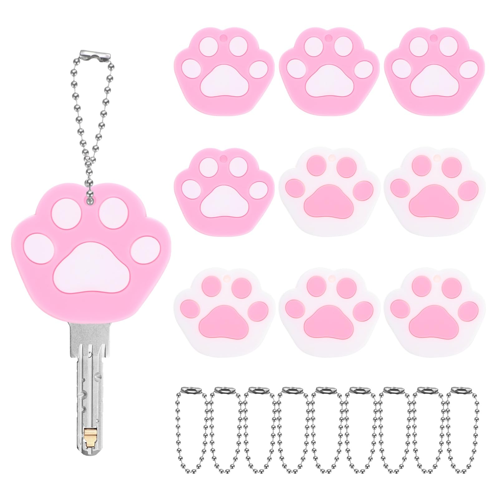 TIXIPEM Flower Key Covers Caps [10Pcs] - Cute Key Toppers Identifiers Head Sleeves Use for Standard Flat House & Office & Apartment - [Pink, White - Silicone] Keys Tags Protectors