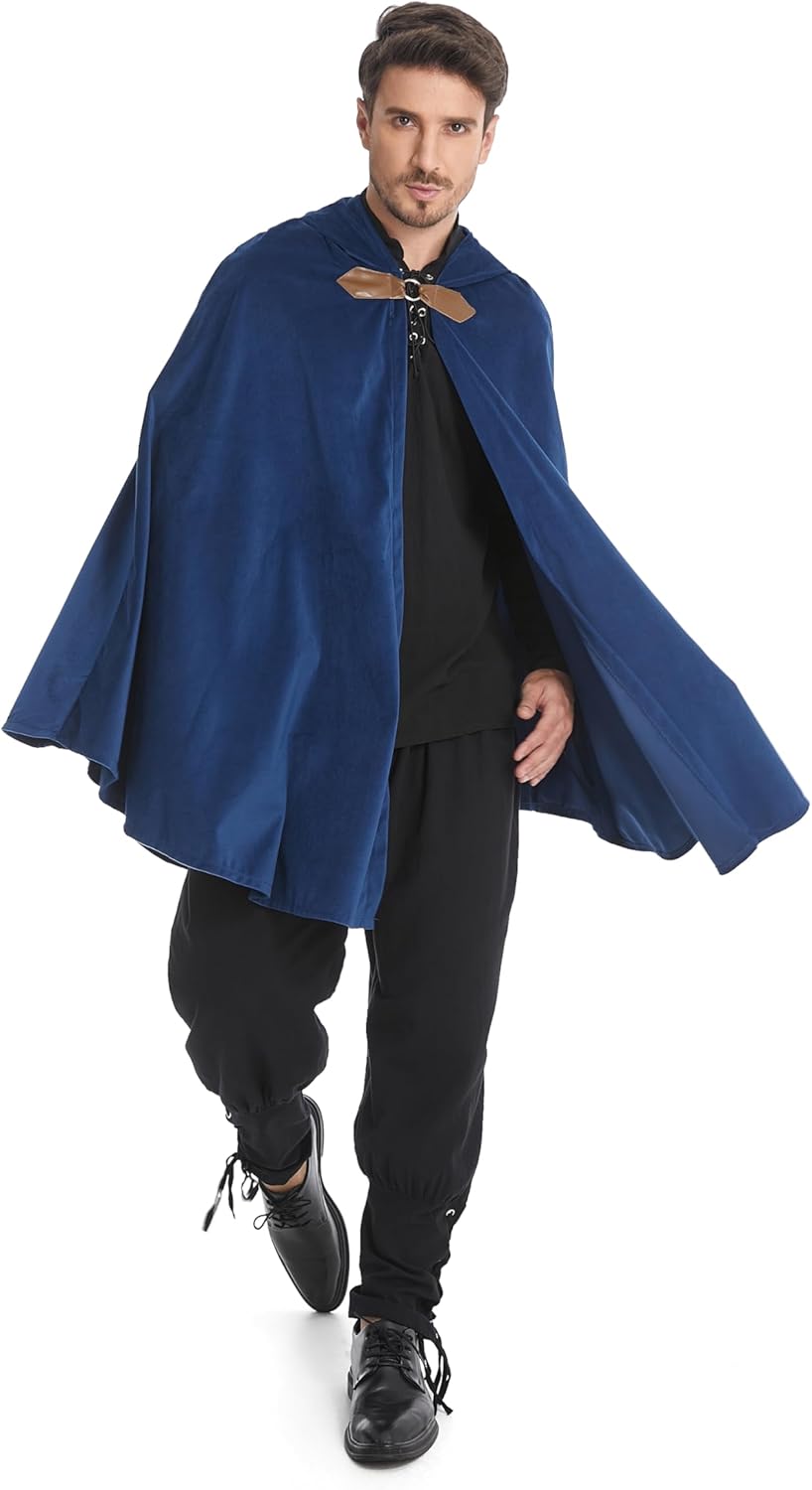 LMYOVE Men Hooded Cloak, Adult Medieval Renaissance Costume with Hood, Velvet Cape Halloween Dress Up - Image 7