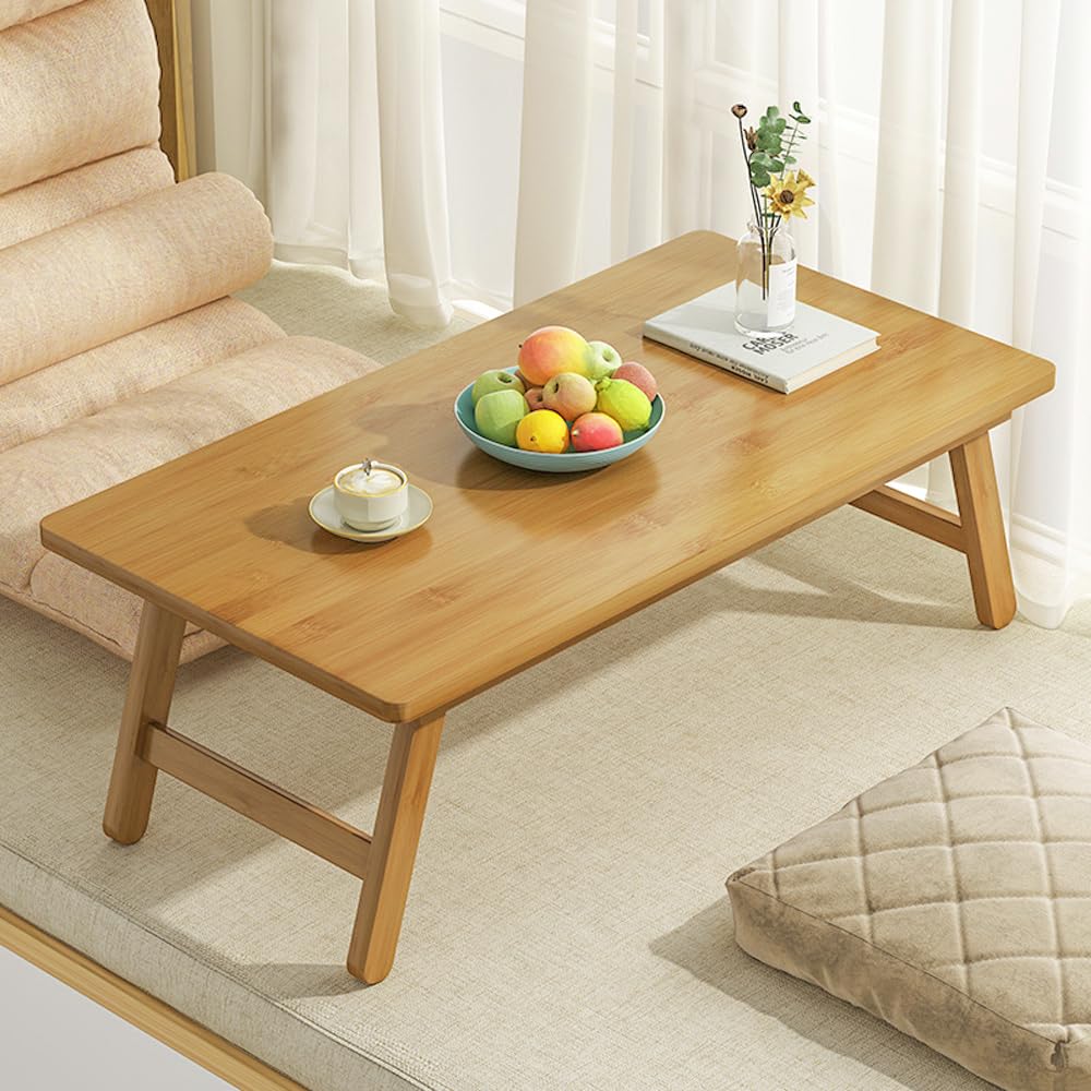 Laneryin Wooden Folding Coffee Table, Japanese Rectangular Tatami Tea Table, Foldable Floor Desk, Multifunctional Low Table For Living Room Home Office (67x34.3x27cm) — image 1