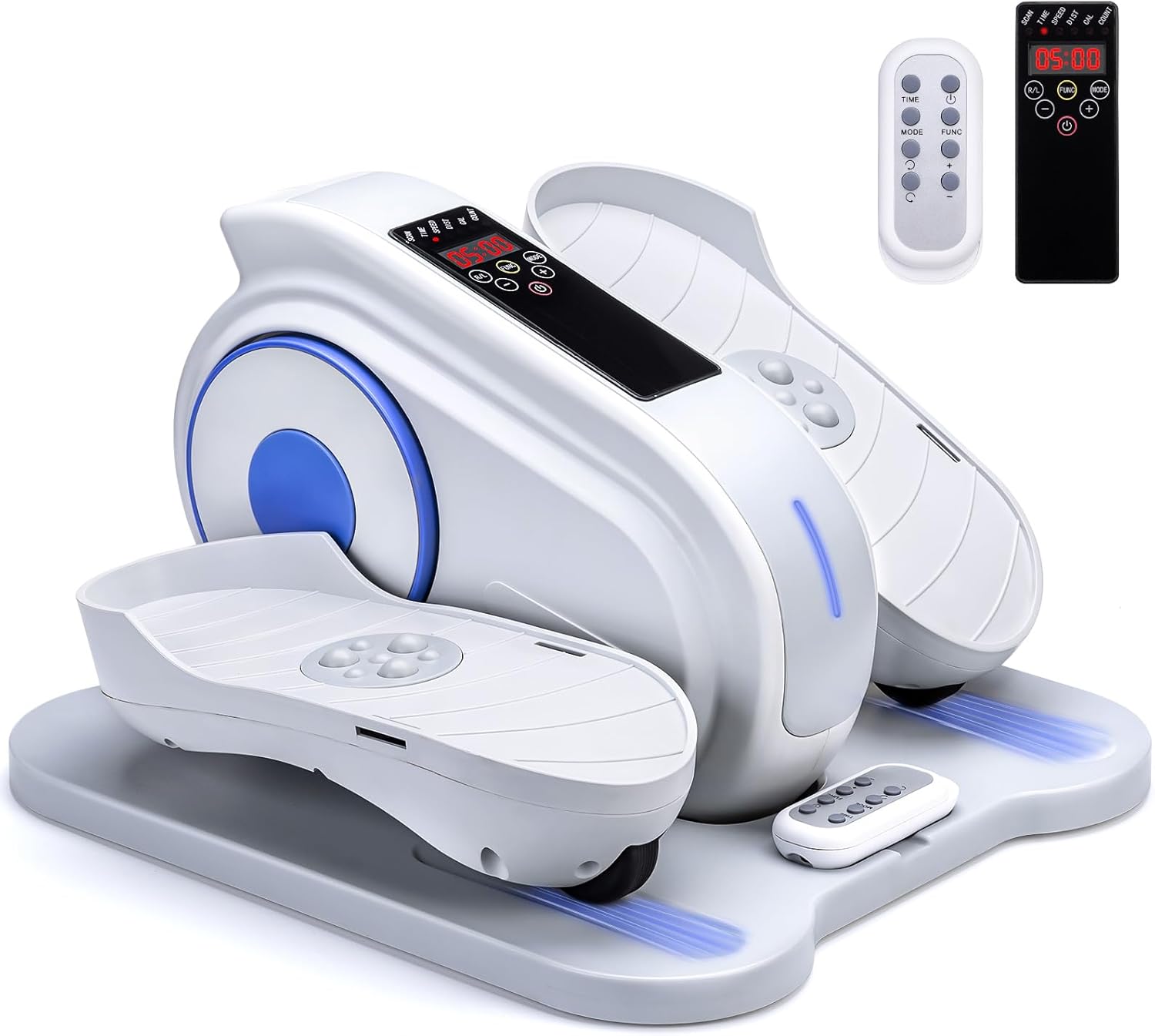 Under Desk Elliptical Machine, Ellipse Leg Exerciser for Seniors Fully Assembled, Quiet & Portable Electric Seated Pedal Exerciser Trainer with Remote Control & 12 Adjustable Speeds & 12 Auto Modes White E-02