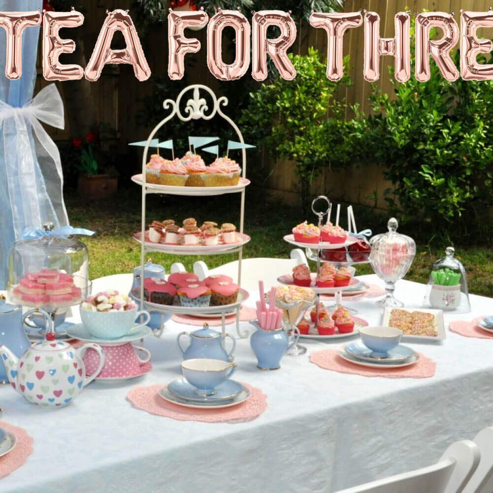 الشاي لثلاثة بالونات لافتة للإعلان عن حفلات الزفاف حفلات ما قبل الزواج ودور الشاي الشاي الشاي شاي عالي الشاي ليتس بارتي موضوع عيد الميلاد الثالث دش الطفل لوازم الديكور Amazon Ae ألعاب