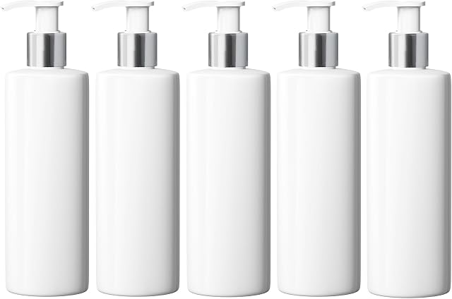 500ml Dispenser Pump Bottle White PET Plastic Bottle Silver/White Lotion Pump Mrs Hinch Customisable DIY Refillable Bathroom Hand Lotion Soap Bottle (5)