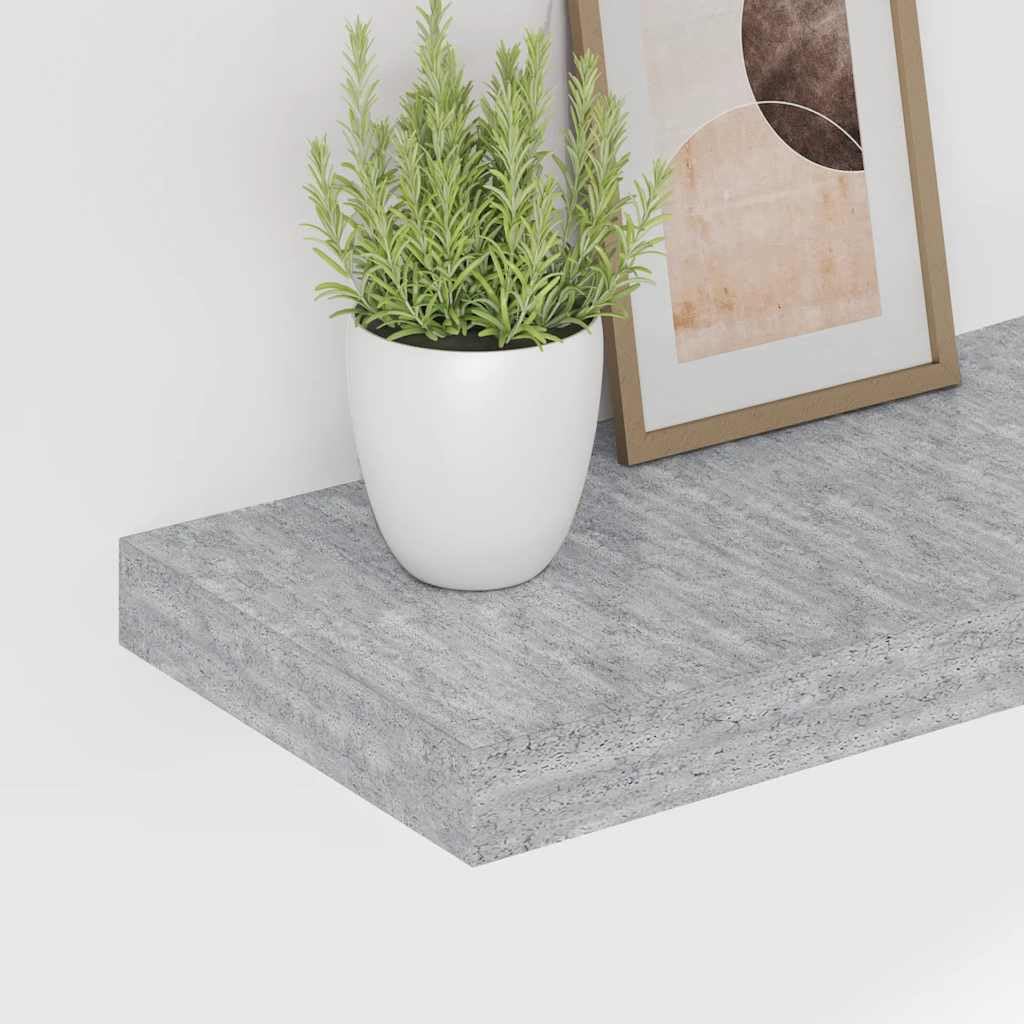 Zestaw 4 półek wiszących, szary beton, 60 x 23,5 x 3,8 cm, płyta MDF, niewidoczne mocowanie na ścianie, nowoczesny design do salonu, sypialni i biura