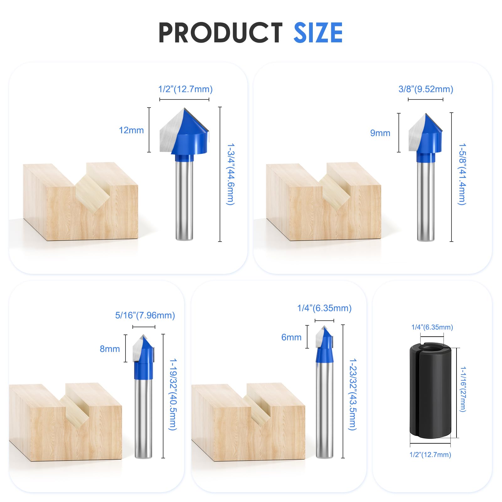 V Groove Router Bits - 8 Sizes for Woodworking & CNC -3