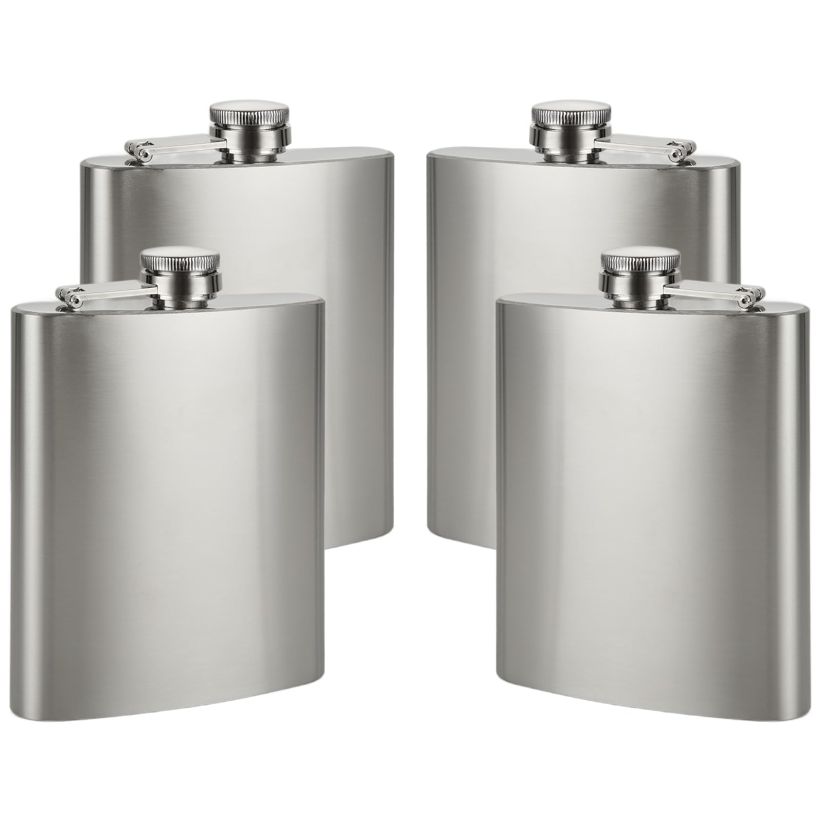 4PCS 7oz Hip Flask, Stainless Steel Hip Flasks for Men Women, Portable Pocket Flagon Whisky Hip Flask, Leak-Proof Alcohol Flask for Climbing Camping Barbecue Party, Silver