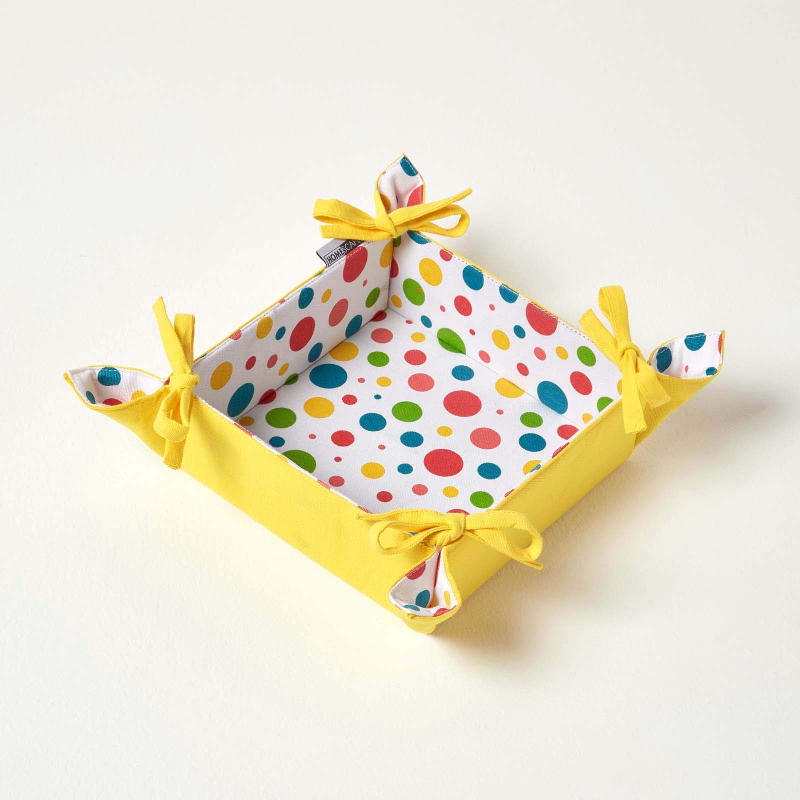 Homescapes Gelb Reversible Fabric Bread Basket Polka Dots Multi Foldable Basket