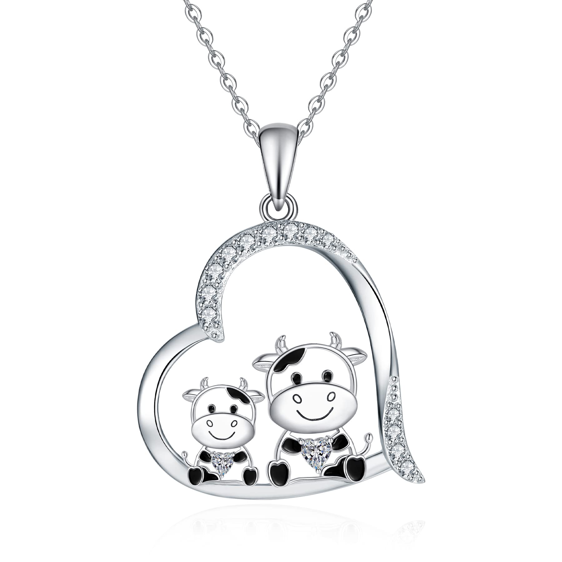 Collar de Vaca Collar Colgante de Plata de Ley 925 Dos Vacas Charm Regalos Para Mujeres