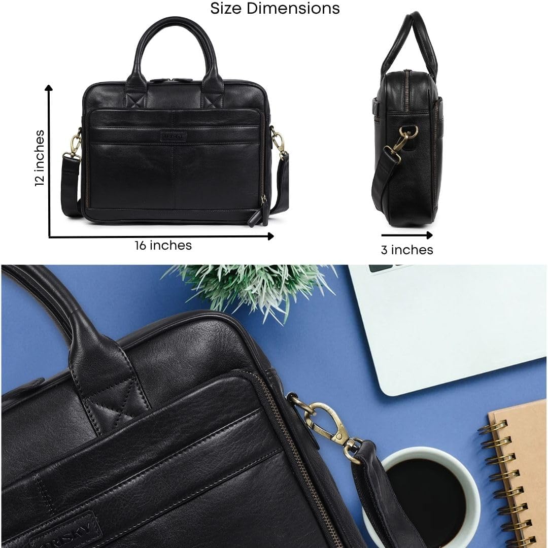 TRISKY Genuine Leather Laptop Bag For Men And Women - 16-inch Mens Leather Messenger Bag Crossbody For Office Business Travel - work bags for men - Black - Image 3