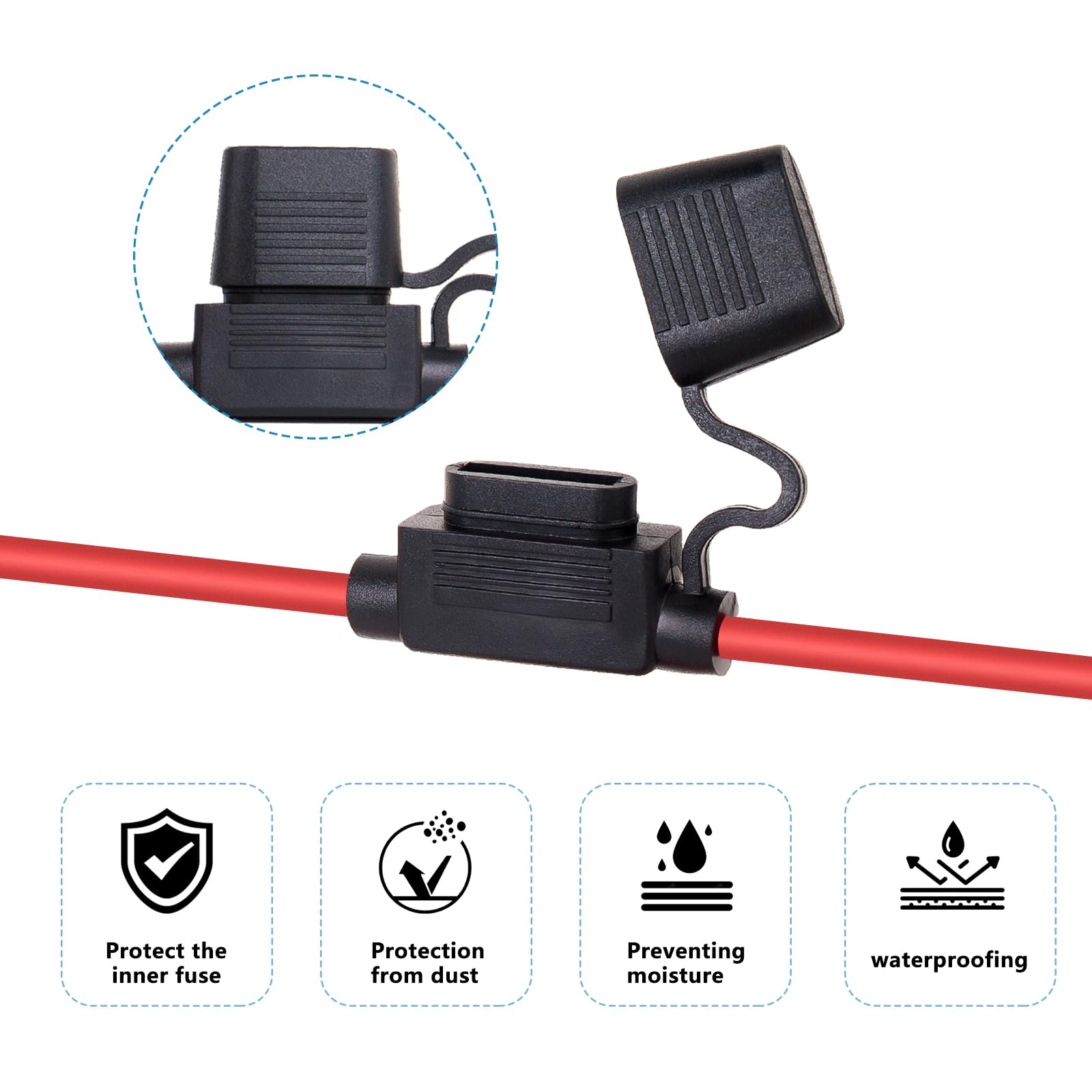 Porte-fusibles ATO 30A - Lot De 4 Avec Câble 30cm - 12 AWG - Pour Auto, Camping-car, Marine