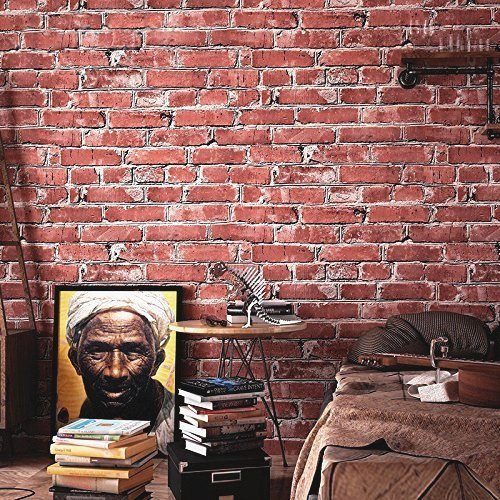 Wallpaper Faux Rust Tuscan Brick Wall, Looks Real Up 20.8 In32.8 Ft=57 Sq.ft (Red Multi)