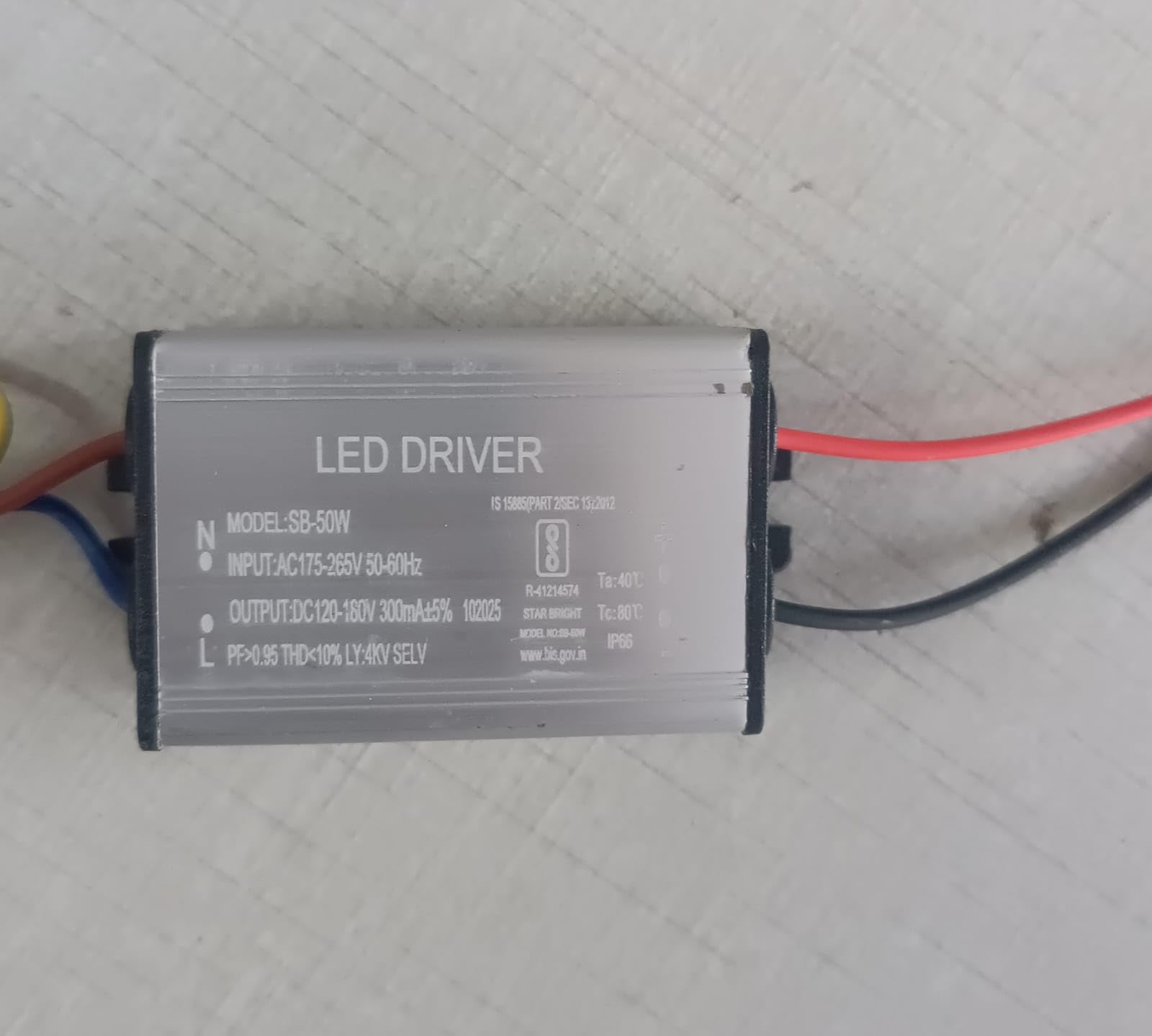1 Quantity, 50Watts, 300mA, LED Flood Light Driver, Input: AC 165V-280V, Output: DC 120V-180V, IP-65 Waterproof, BIS Approved (Pack of 1)-image-5