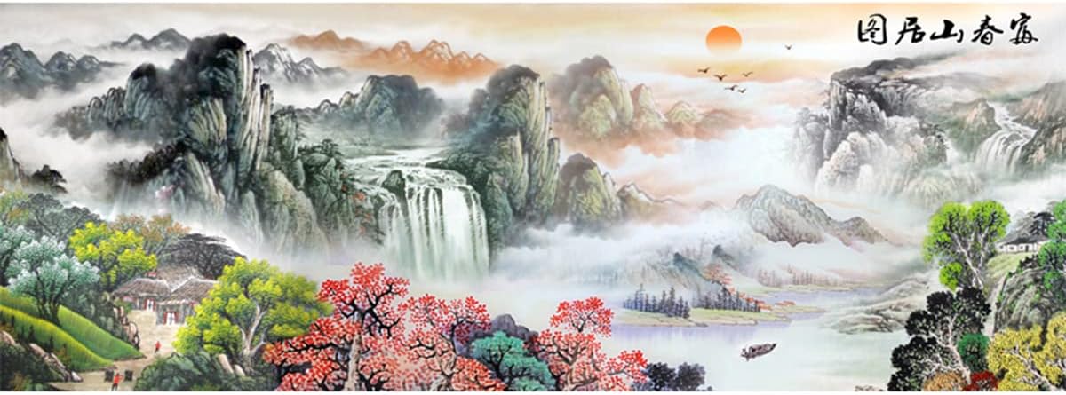 Instarry DIY 5D Diamond Painting Set Full Drill Diamond Dwelling in The Fuchun Mountains Rhinestone Cross Stitch Room Decor Art Craft Set 47.2x19.7 inch