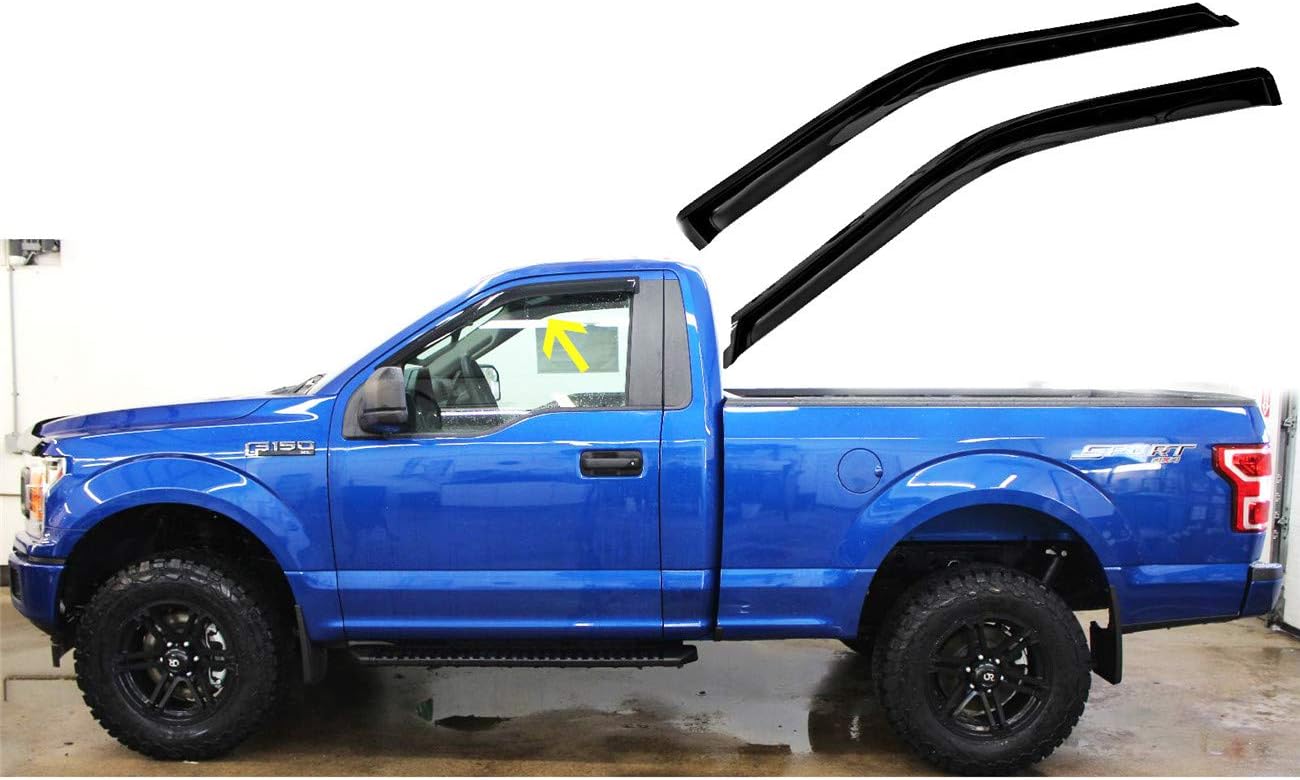 4pcs Outside Mount Smoked Acrylic Sun/Rain Guard Front+Rear Tape-On Visors Compatible with 2015-2019 F-150 RegularCab Window Visor