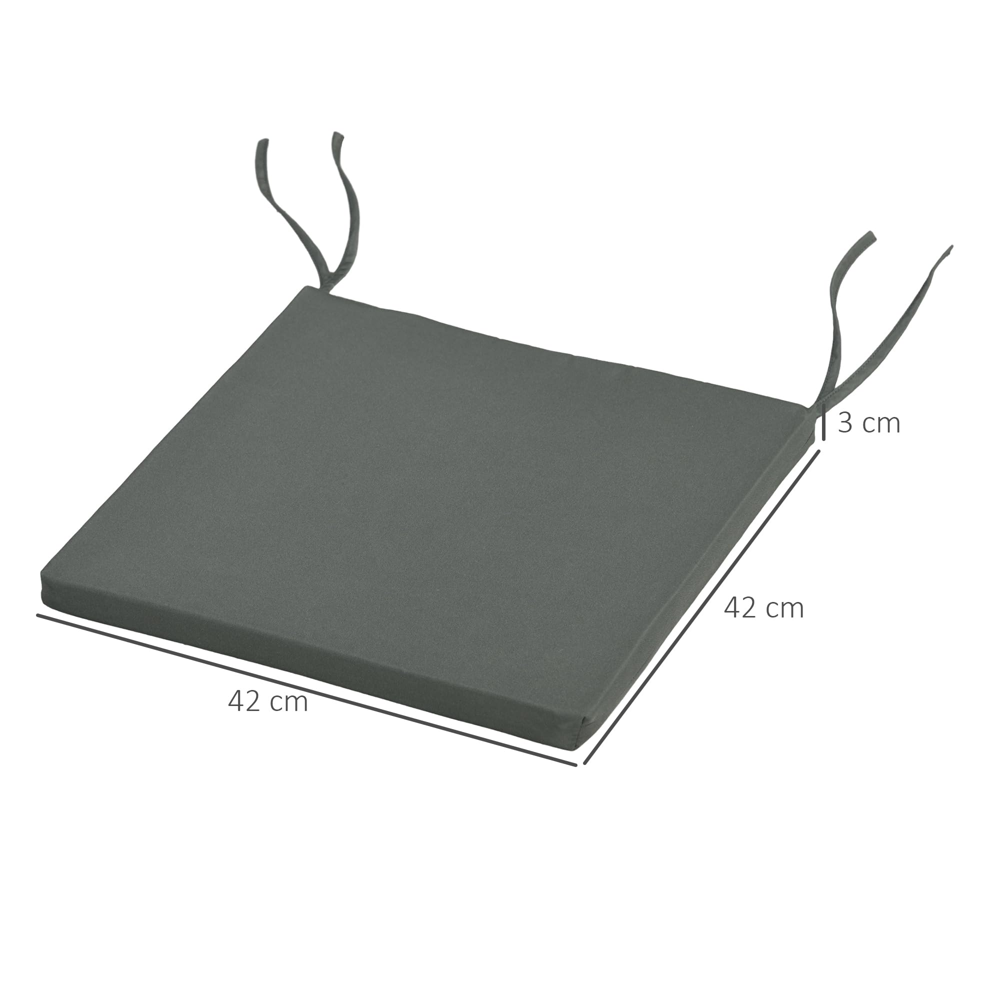 Outsunny Lot de 6 Coussins de Chaise Jardin Capitonné 42x42cm Gris Foncé | Coussins Extérieur, Grand Confort, avec Attaches, Galette Chaise Exterieur