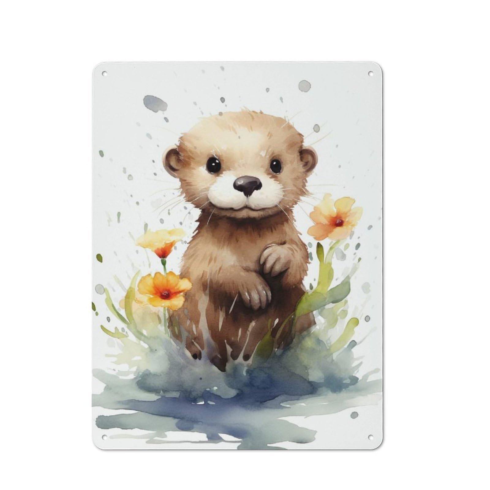 Junmoney Watercolor Otter-1 Watercolor Otter Retro Tin Sign 40X30cm For Workshop Wall, For Home Interiors And Metal Sign Collectors