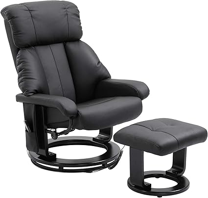 images Black Leather Swivel Chair With Ottoman homcom heated sofa reclining armchair pu leather massage swivel recliner chair and ottoman with bentwood base black