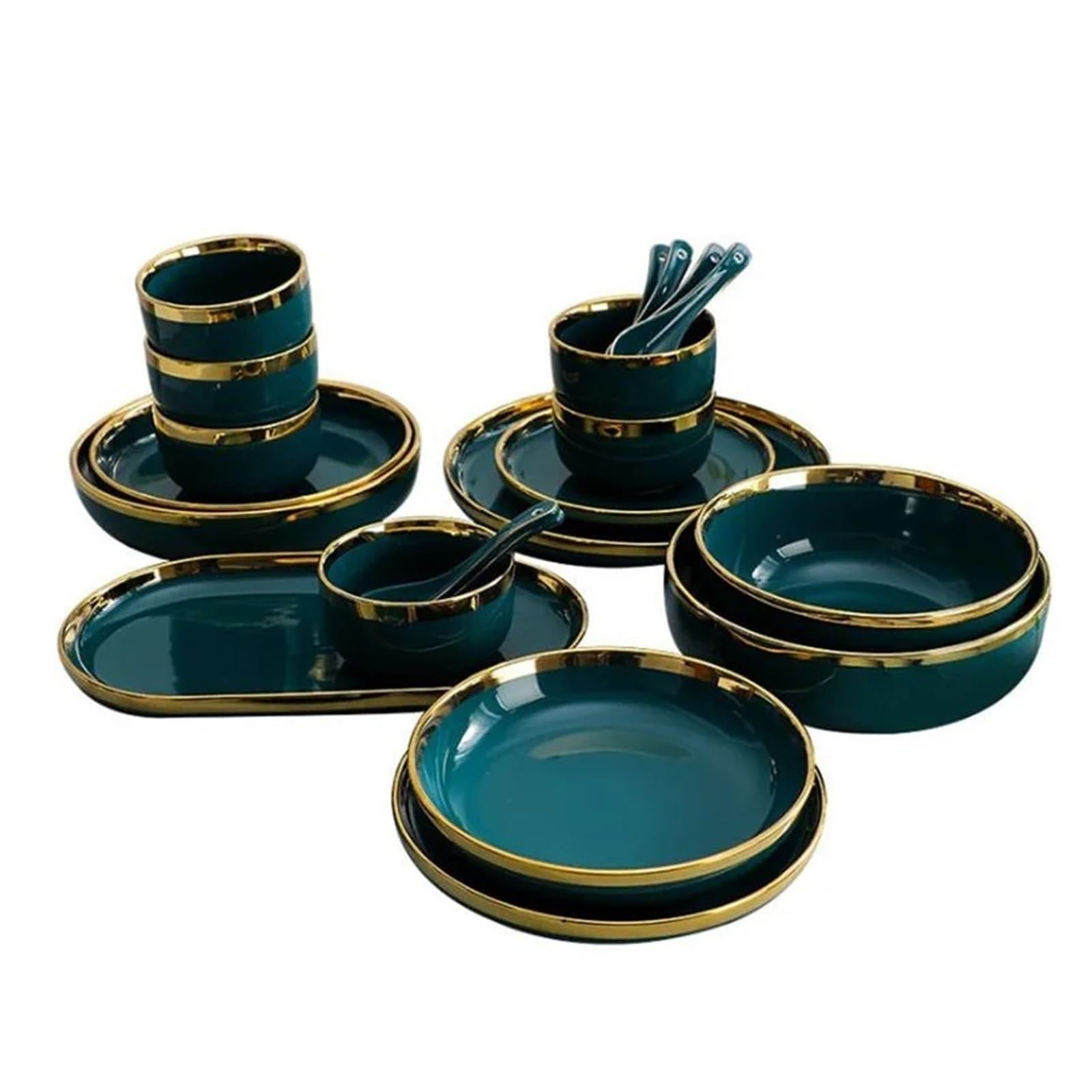 Cymmiyt Spoon 1Pcs Dinnerware Set Green Ceramic Plate Steak Food Plates Bowls Dinner Dish Porcelain Dinnerware Set For Family Hotel(Spoon 1Pcs)