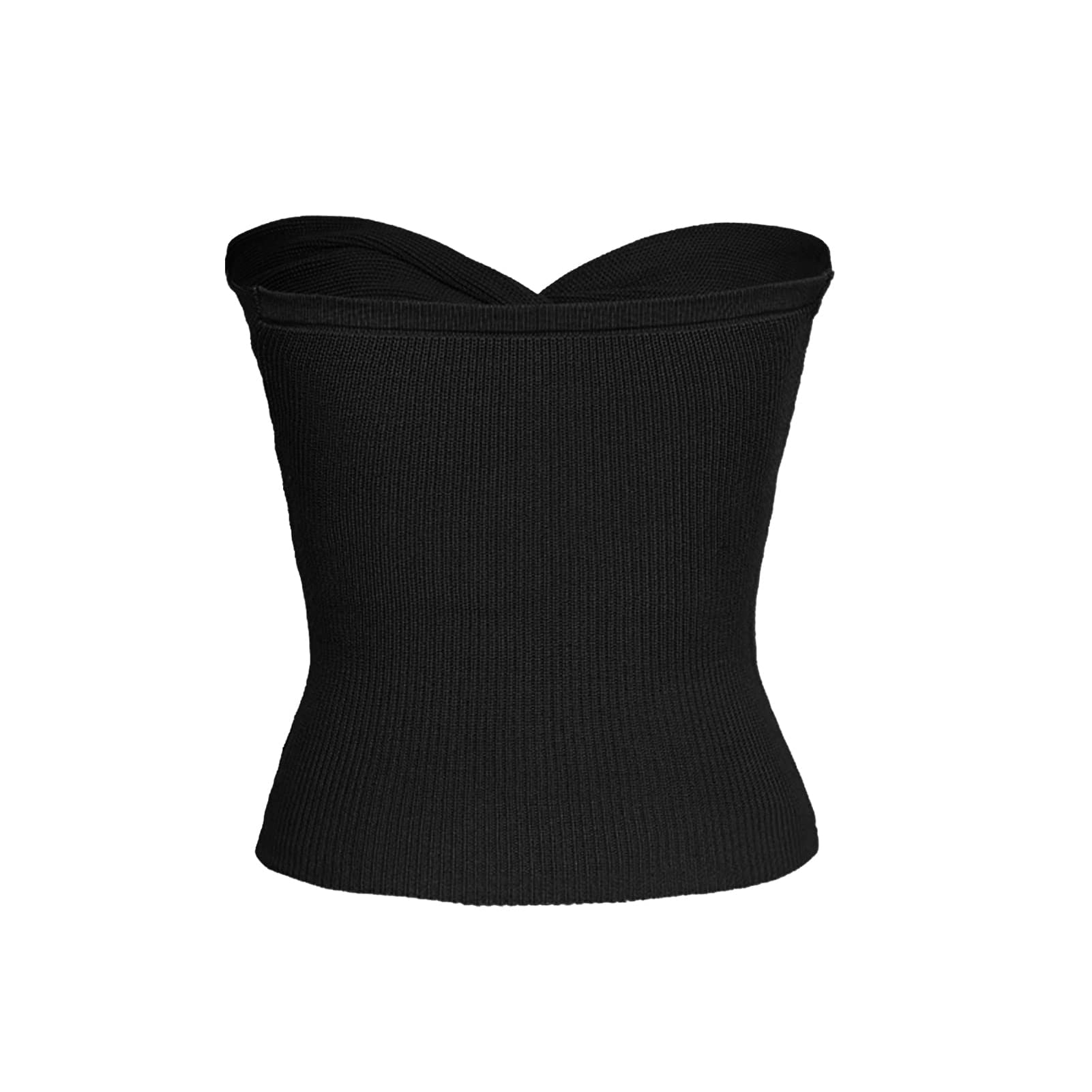 Top a Fascia Estivo da Donna Senza Spalline Senza Maniche al Largo della Spalla Top a Costine a Pieghe in Maglia Sexy Camicetta Canotte Party Top Corti Crop Top Tunica(S-Nero)