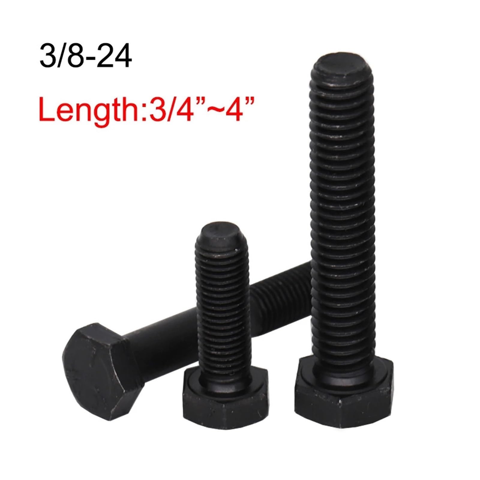 Schwarze Stahl-Sechskantschrauben 3/8-24 UNF – langlebige Maschinenschrauben aus Karbonstahl for die Metallbearbeitung (5/10/20 Stück)(4",20PIECES_3/8-24)