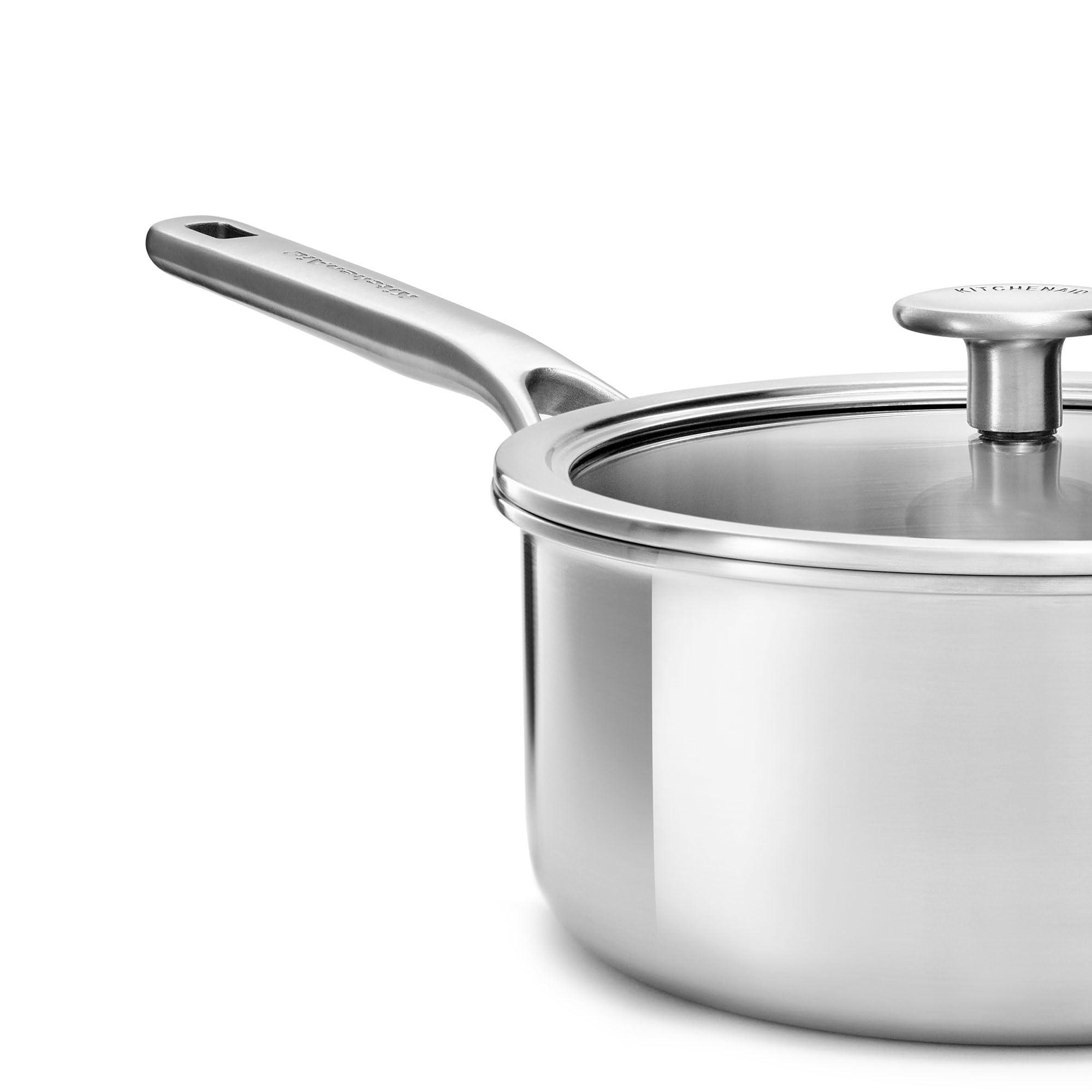 KitchenAid MultiPly 3PLY Cocotte en Acier Inoxydable Sans PFAS avec Couvercle en Verre, 20 cm/3,11 L,Triply, Multiclad, Induction, Va au four jusqu'à 220°C, Lave-Vaisselle, Argent