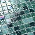 VividCraftX 11.5 Sq.Ft Glass Tiles for Bathroom Backsplash & Shower Wall, Lagoon Teal Iridescent Glass Mosaic Backsplash Tiles for Kitchen & Pool, 4mm (Lagoon Teal)