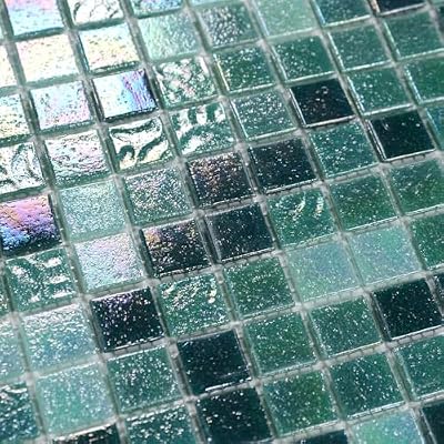 VividCraftX 11.5 Sq.Ft Glass Tiles for Bathroom Backsplash & Shower Wall, Lagoon Teal Iridescent Glass Mosaic Backsplash Tiles for Kitchen & Pool, 4mm (Lagoon Teal)