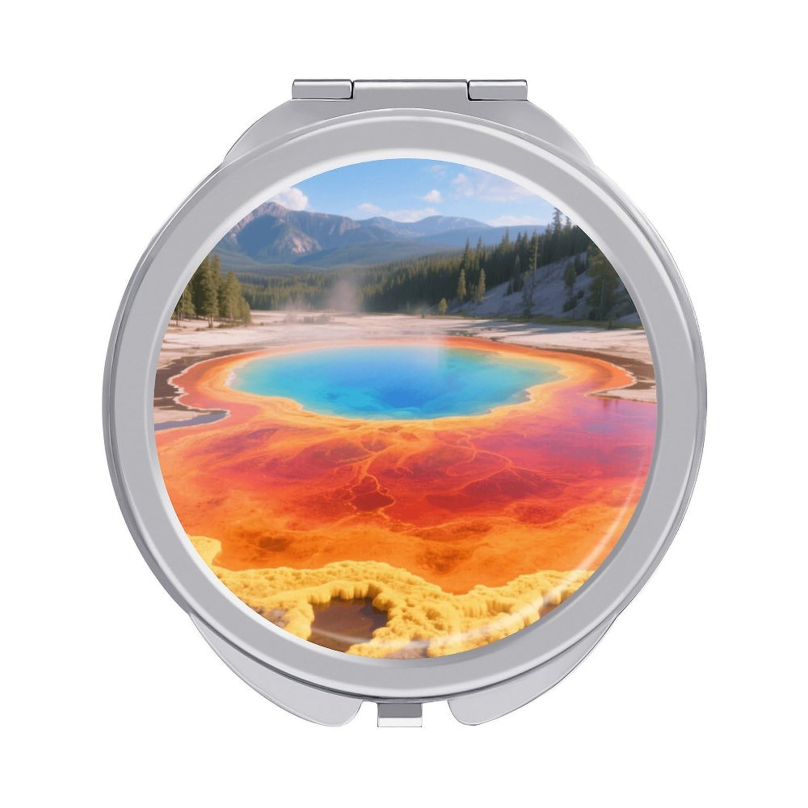 Fekiloot Style Grand Prismatic Springs Travel Makeup Mirror Handheld Compact Mirror Portable Pocket Mirror Double-Sided 1X/2X Magnifying For Handbag And Purses
