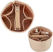 WADORN Felt Handbag Organizer Insert, Handbag Insert Liner for LV Canes Bag Organizer Round Bucket Shaped Insert for Makeup Bag Bucket, Beige